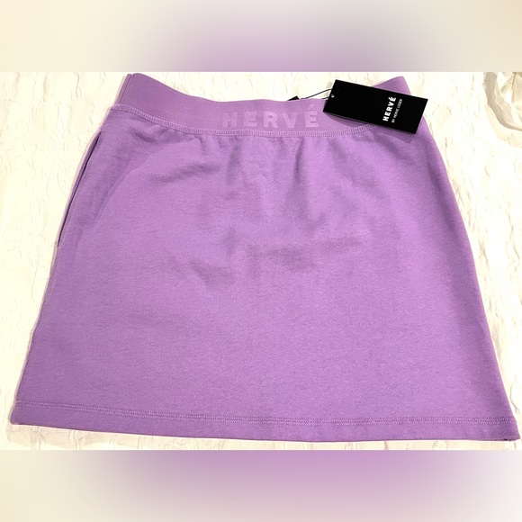 HERVE LEGER  COTTON KNIT LOGO SKIRT IN WISTERIA SIZE S NWT💜 - Picture 13 of 14